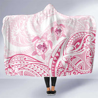 Pink White Polynesia Floral Sea Turtle Hooded Blanket LT14 One Size White - Polynesian Pride
