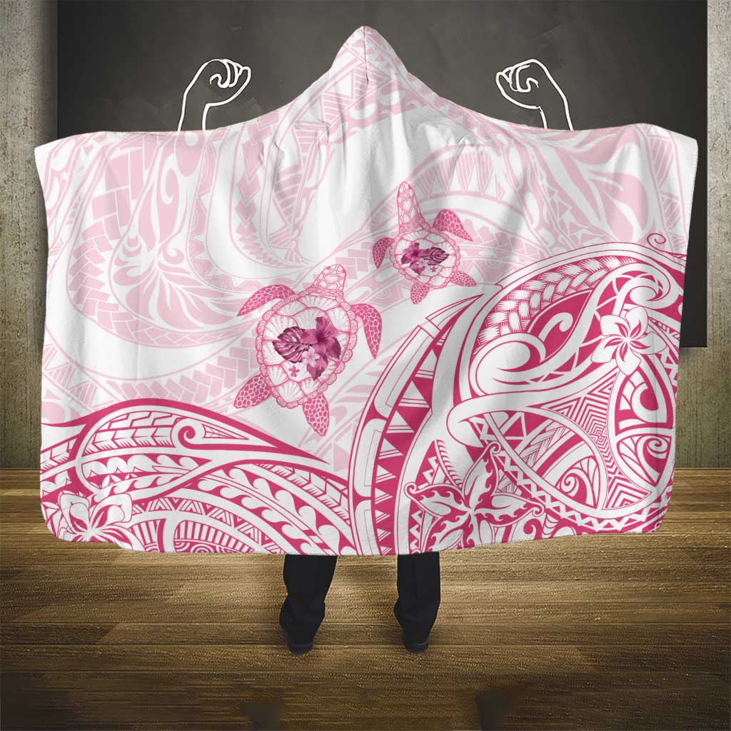 Pink White Polynesia Floral Sea Turtle Hooded Blanket LT14 - Polynesian Pride