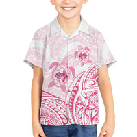 Pink White Polynesia Floral Sea Turtle Kid Hawaiian Shirt LT14 Kid White - Polynesian Pride