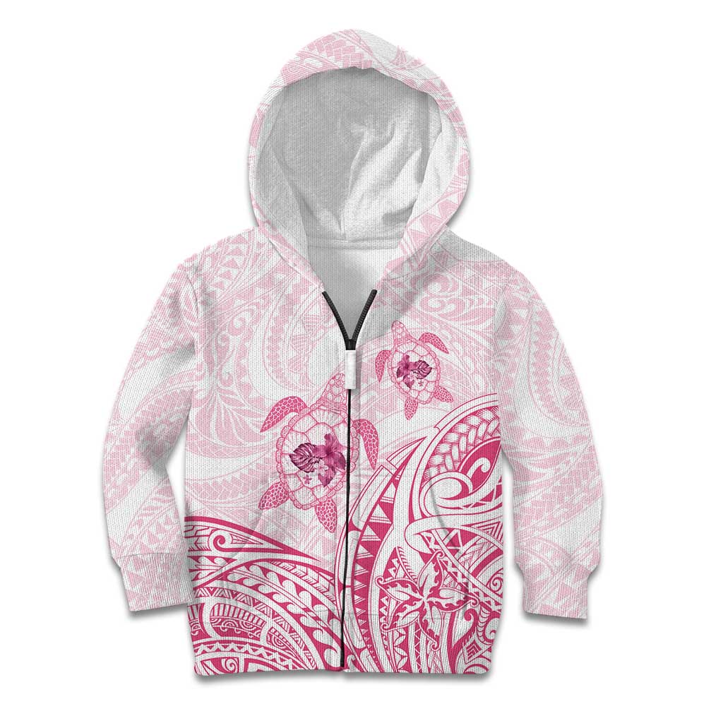 Pink White Polynesia Floral Sea Turtle Kid Hoodie - Polynesian Pride