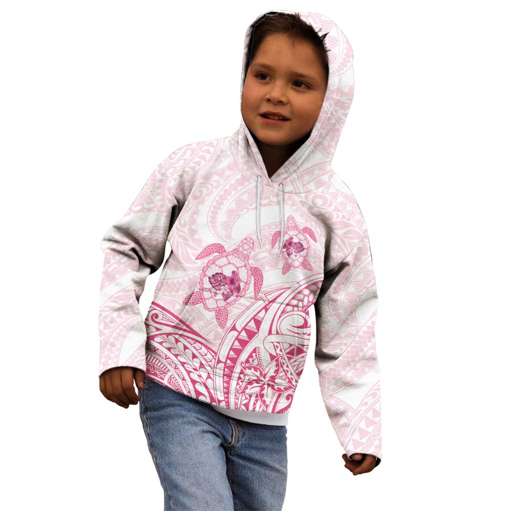 Pink White Polynesia Floral Sea Turtle Kid Hoodie - Polynesian Pride