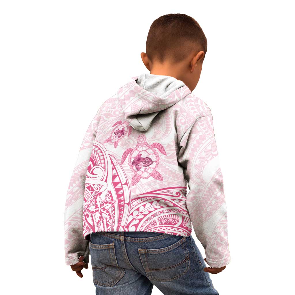 Pink White Polynesia Floral Sea Turtle Kid Hoodie - Polynesian Pride