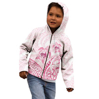 Pink White Polynesia Floral Sea Turtle Kid Hoodie - Polynesian Pride