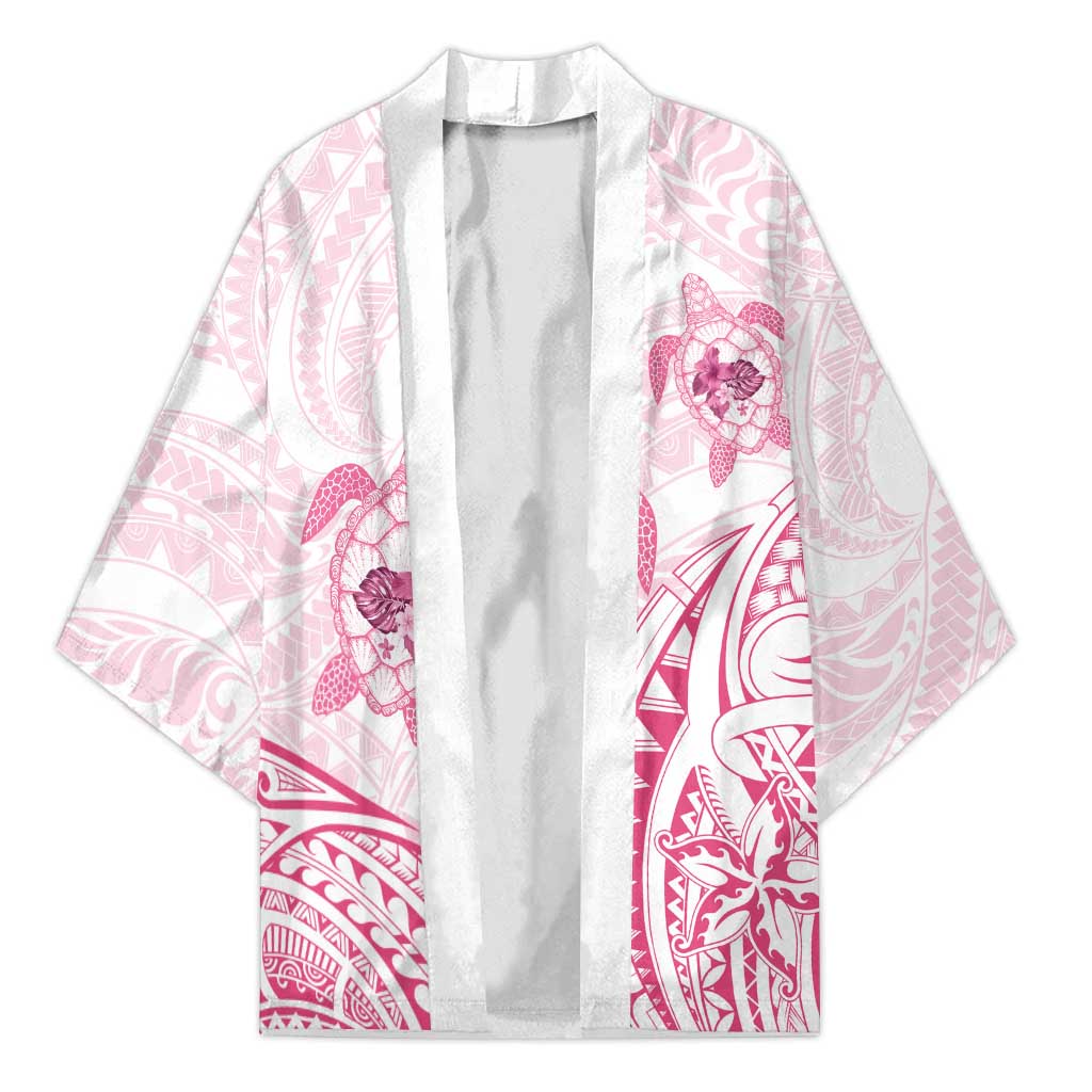 Pink White Polynesia Floral Sea Turtle Kimono LT14 Unisex White - Polynesian Pride