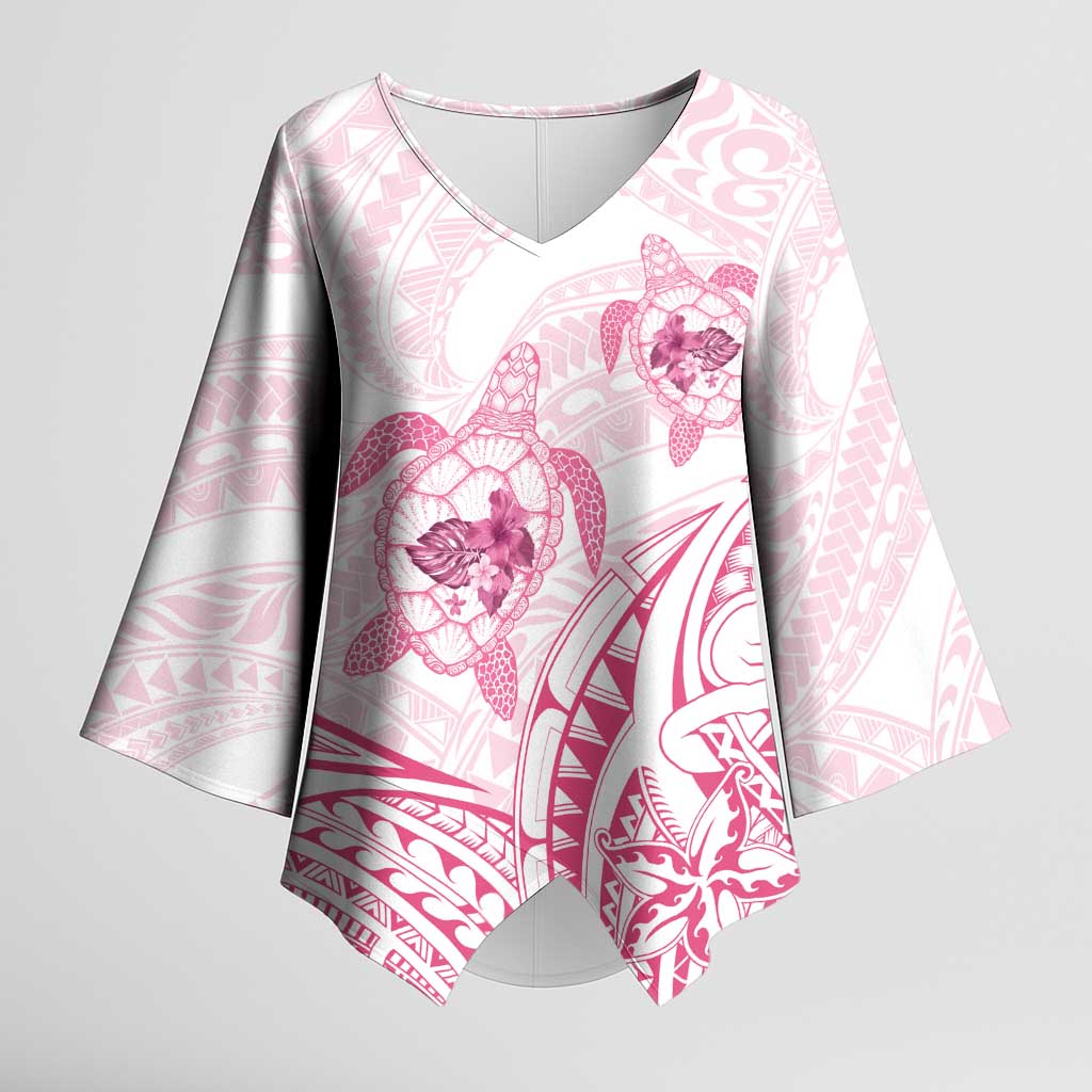 Pink White Polynesia Floral Sea Turtle Kimono Sleeve Blouse LT14 Female White - Polynesian Pride