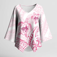Pink White Polynesia Floral Sea Turtle Kimono Sleeve Blouse LT14 Female White - Polynesian Pride