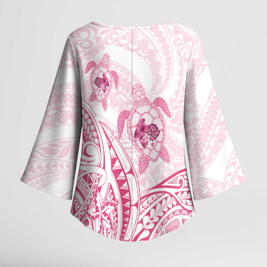 Pink White Polynesia Floral Sea Turtle Kimono Sleeve Blouse LT14 - Polynesian Pride