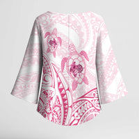 Pink White Polynesia Floral Sea Turtle Kimono Sleeve Blouse LT14 - Polynesian Pride