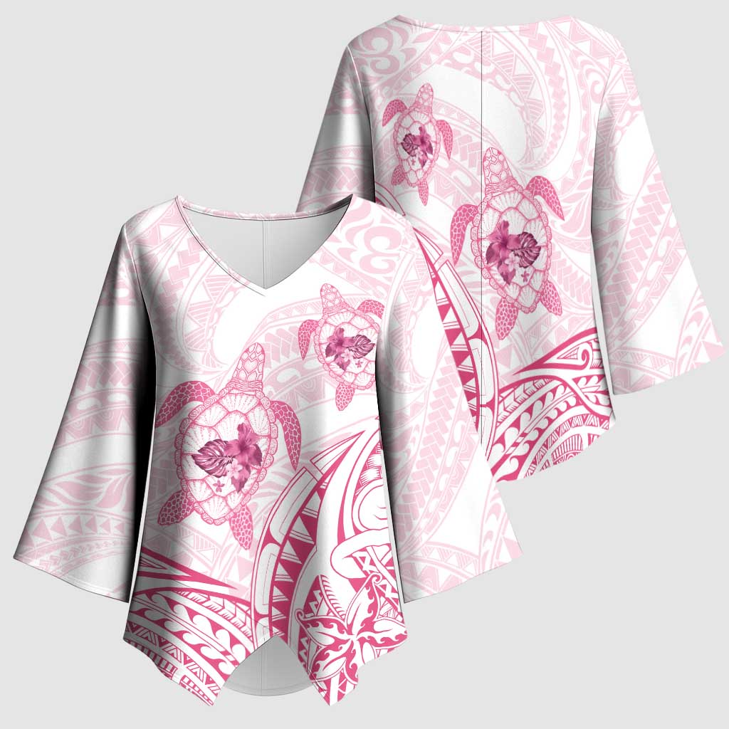 Pink White Polynesia Floral Sea Turtle Kimono Sleeve Blouse LT14 - Polynesian Pride