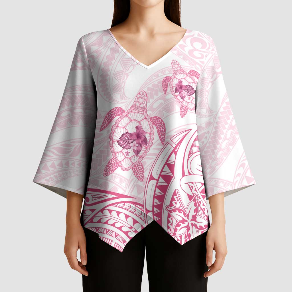 Pink White Polynesia Floral Sea Turtle Kimono Sleeve Blouse LT14 - Polynesian Pride
