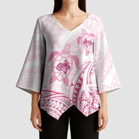 Pink White Polynesia Floral Sea Turtle Kimono Sleeve Blouse LT14 - Polynesian Pride