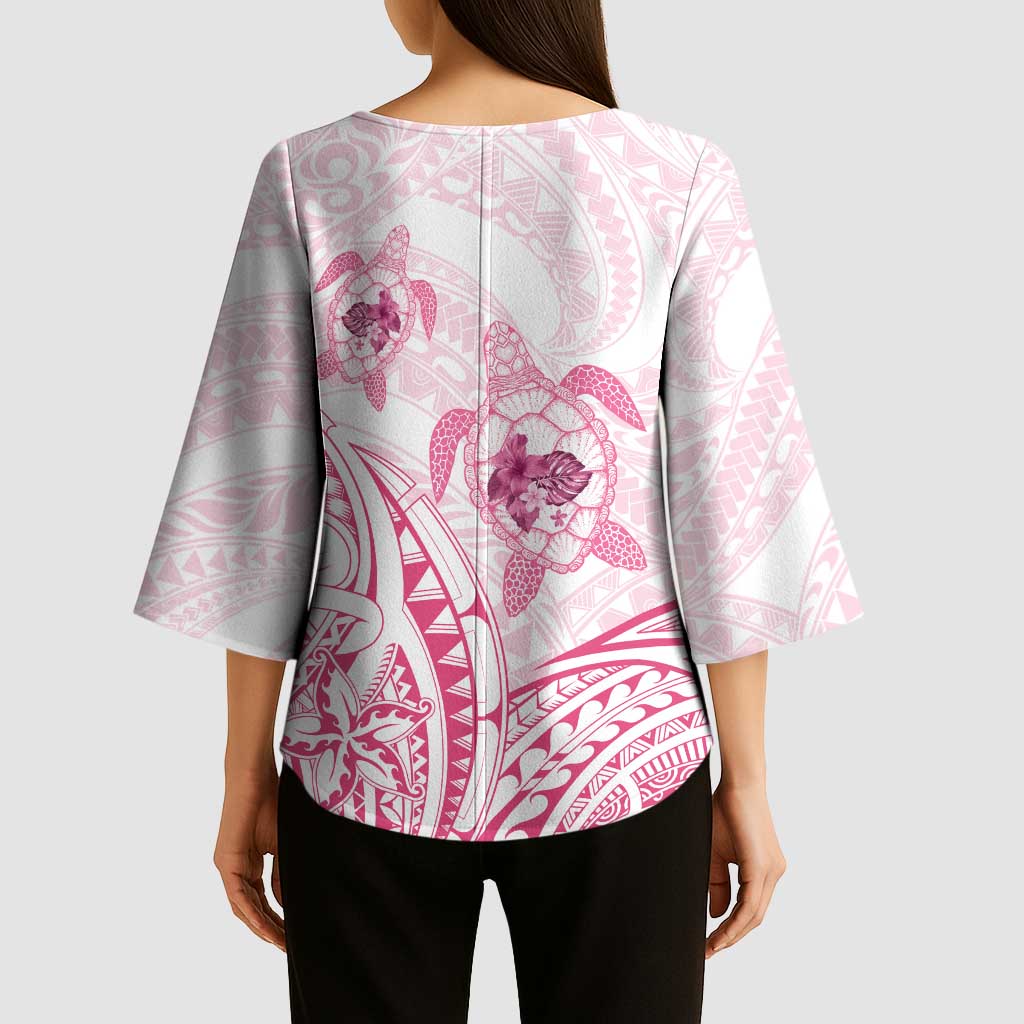 Pink White Polynesia Floral Sea Turtle Kimono Sleeve Blouse LT14 - Polynesian Pride