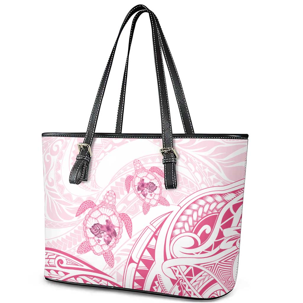 Pink White Polynesia Floral Sea Turtle Leather Tote Bag - Polynesian Pride