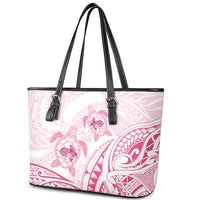 Pink White Polynesia Floral Sea Turtle Leather Tote Bag - Polynesian Pride