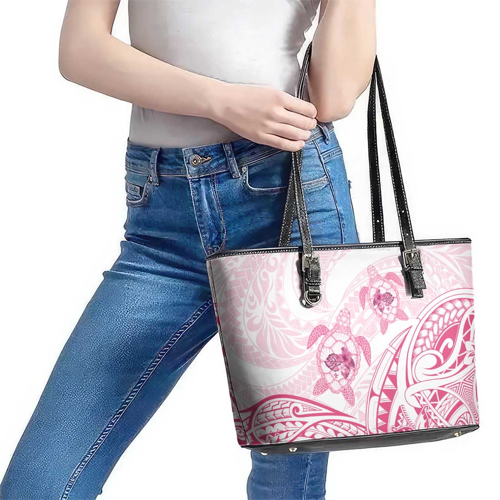 Pink White Polynesia Floral Sea Turtle Leather Tote Bag - Polynesian Pride
