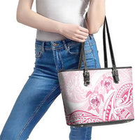 Pink White Polynesia Floral Sea Turtle Leather Tote Bag - Polynesian Pride