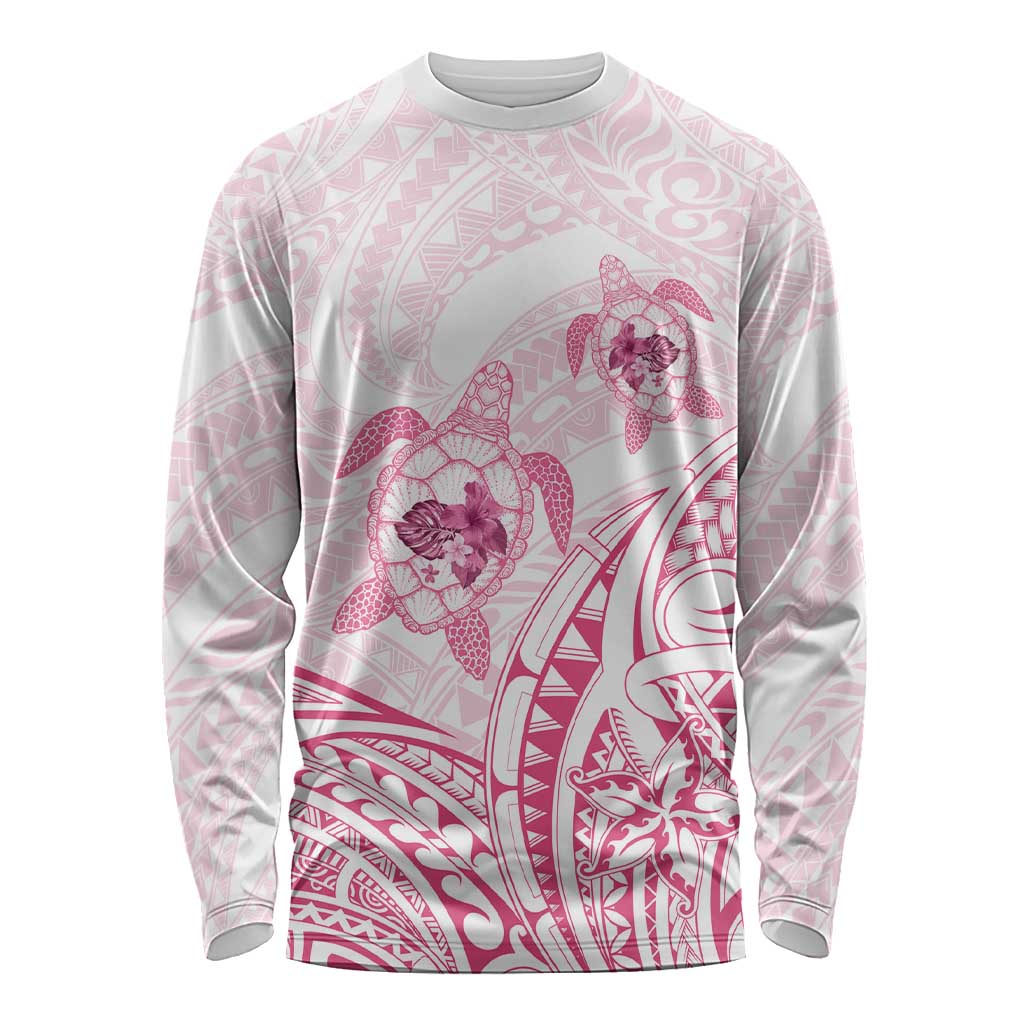 Pink White Polynesia Floral Sea Turtle Long Sleeve Shirt LT14 Unisex White - Polynesian Pride