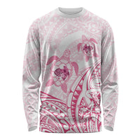 Pink White Polynesia Floral Sea Turtle Long Sleeve Shirt LT14 Unisex White - Polynesian Pride