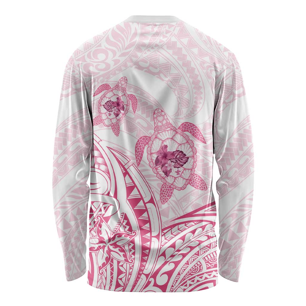 Pink White Polynesia Floral Sea Turtle Long Sleeve Shirt LT14 - Polynesian Pride