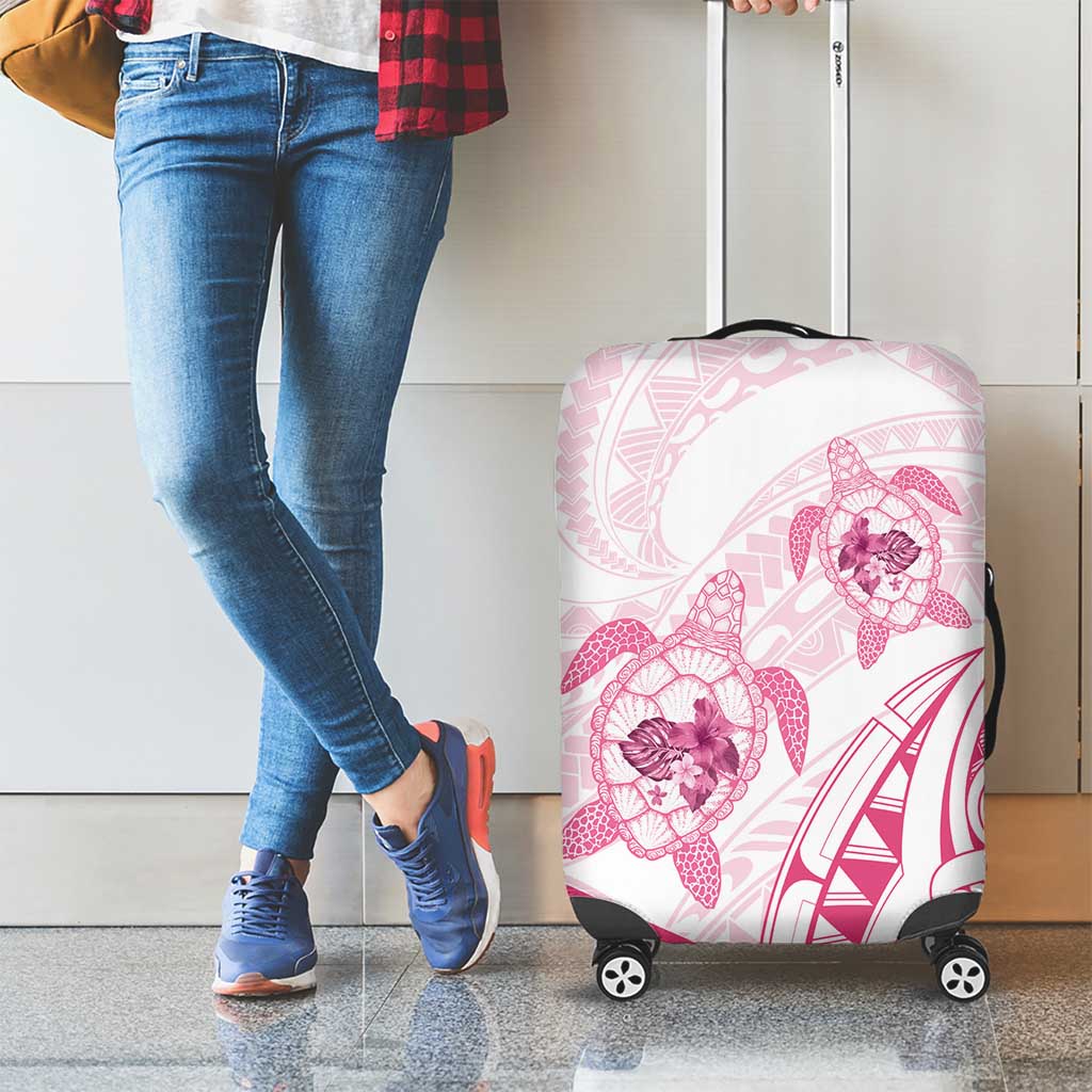 Pink White Polynesia Floral Sea Turtle Luggage Cover LT14 - Polynesian Pride