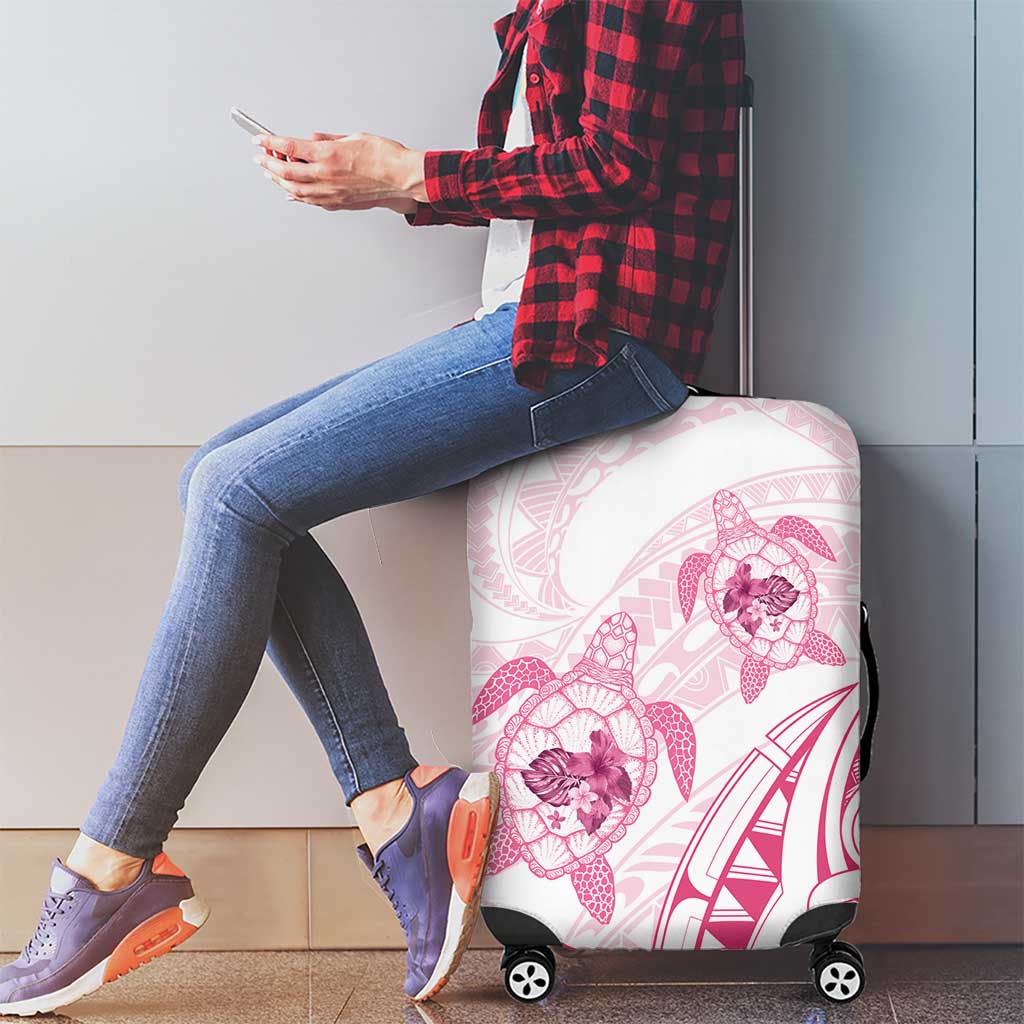 Pink White Polynesia Floral Sea Turtle Luggage Cover LT14 - Polynesian Pride