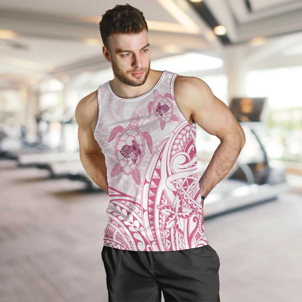Pink White Polynesia Floral Sea Turtle Men Tank Top LT14 White - Polynesian Pride