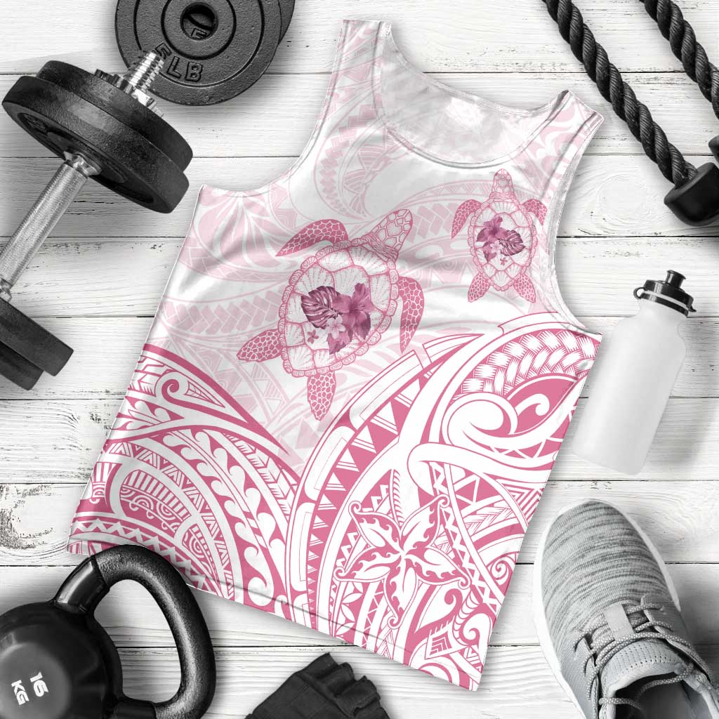 Pink White Polynesia Floral Sea Turtle Men Tank Top LT14 - Polynesian Pride