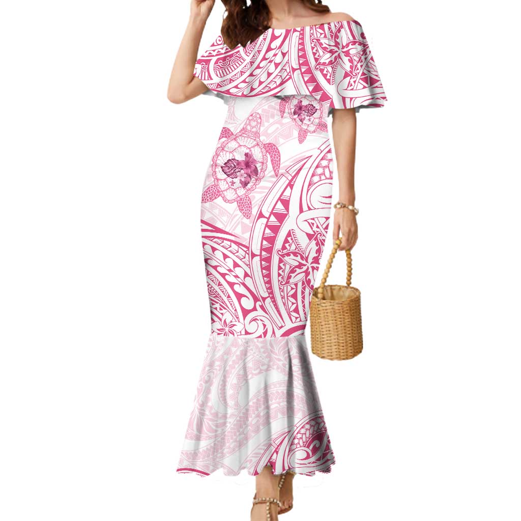 Pink White Polynesia Floral Sea Turtle Mermaid Dress - Polynesian Pride