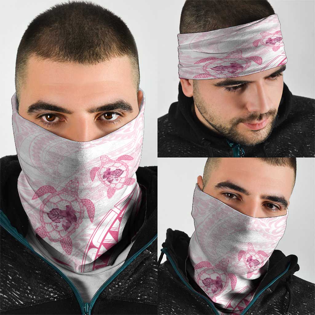 Pink White Polynesia Floral Sea Turtle Neck Gaiter - Polynesian Pride