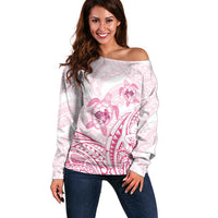 Pink White Polynesia Floral Sea Turtle Off Shoulder Sweater LT14 Women White - Polynesian Pride
