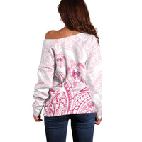Pink White Polynesia Floral Sea Turtle Off Shoulder Sweater LT14 - Polynesian Pride