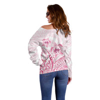 Pink White Polynesia Floral Sea Turtle Off Shoulder Sweater LT14 - Polynesian Pride