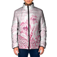 Pink White Polynesia Floral Sea Turtle Padded Jacket LT14 Men White - Polynesian Pride