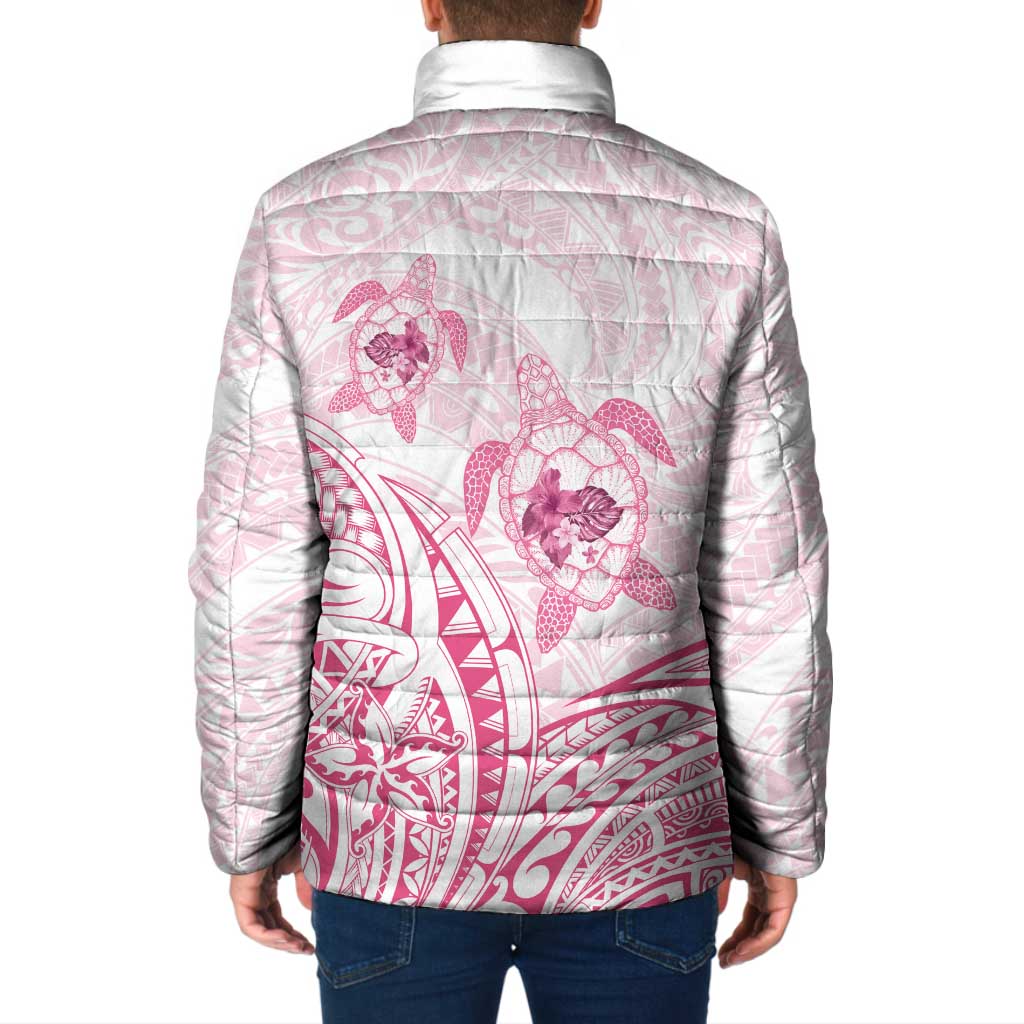 Pink White Polynesia Floral Sea Turtle Padded Jacket LT14 - Polynesian Pride