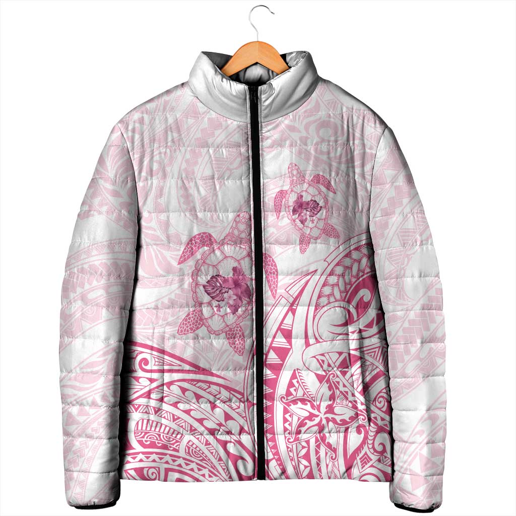 Pink White Polynesia Floral Sea Turtle Padded Jacket LT14 - Polynesian Pride