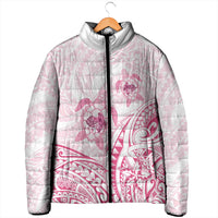 Pink White Polynesia Floral Sea Turtle Padded Jacket LT14 - Polynesian Pride