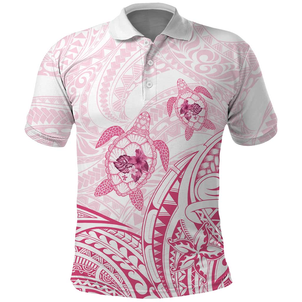 Pink White Polynesia Floral Sea Turtle Polo Shirt LT14 White - Polynesian Pride