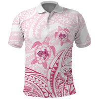 Pink White Polynesia Floral Sea Turtle Polo Shirt LT14 White - Polynesian Pride