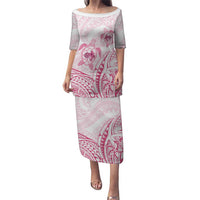 Pink White Polynesia Floral Sea Turtle Puletasi LT14 Long Dress White - Polynesian Pride