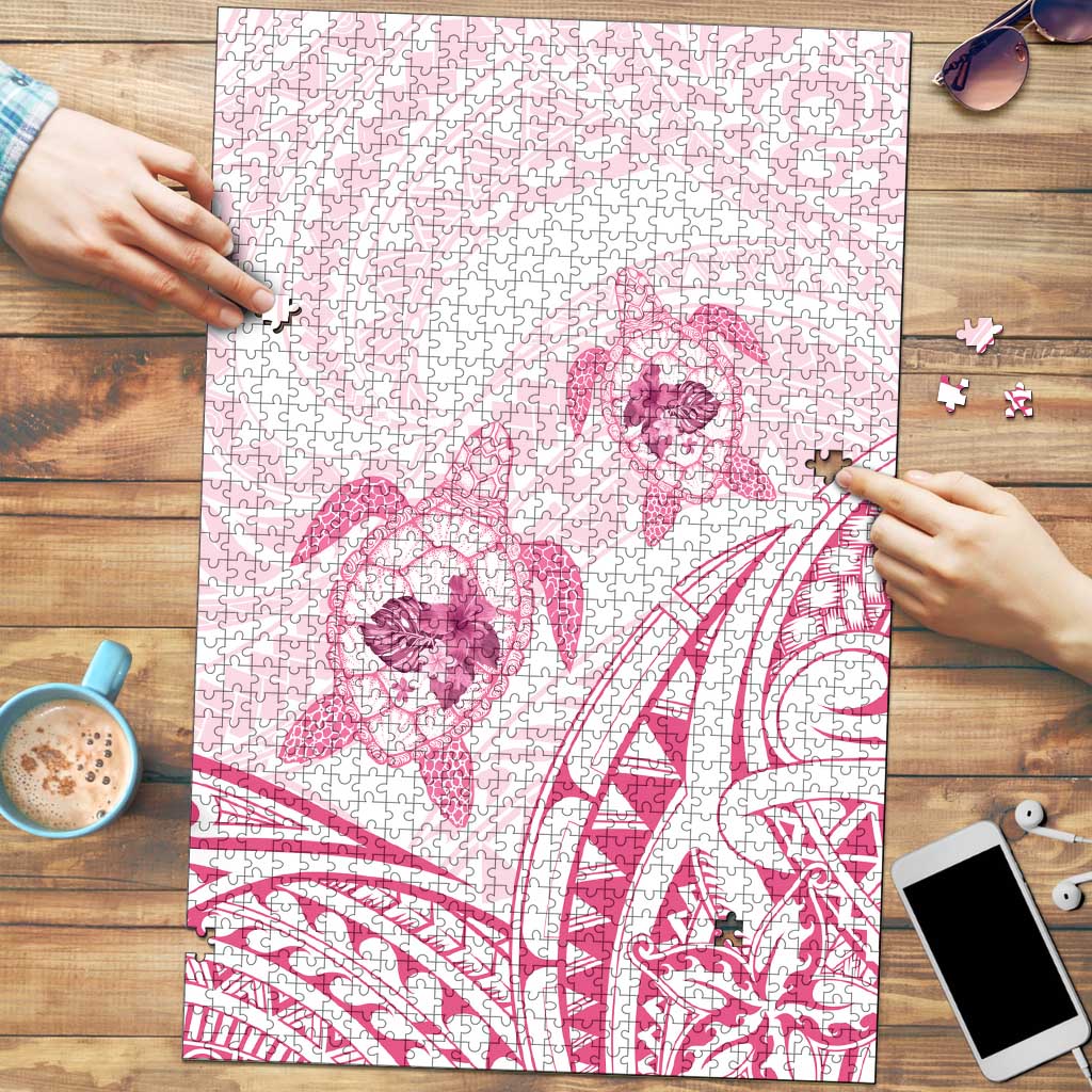 Pink White Polynesia Floral Sea Turtle Puzzle LT14 White - Polynesian Pride