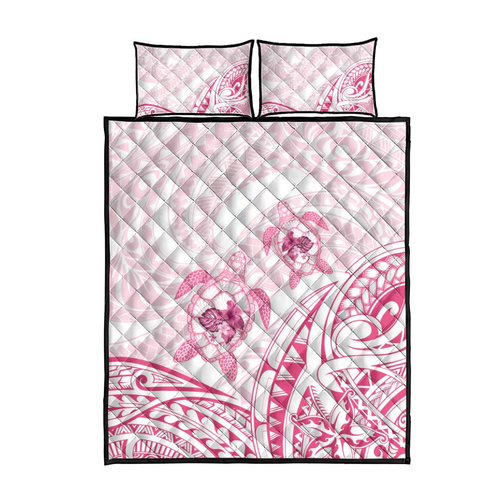 Pink White Polynesia Floral Sea Turtle Quilt Bed Set - Polynesian Pride
