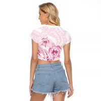 Pink White Polynesia Floral Sea Turtle Raglan Cropped T Shirt LT14 - Polynesian Pride