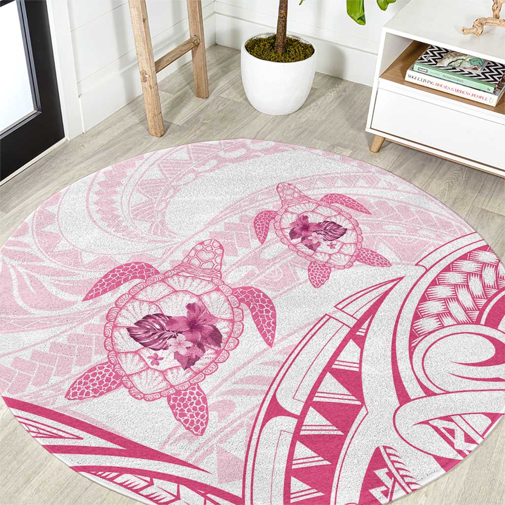 Pink White Polynesia Floral Sea Turtle Round Carpet LT14 White - Polynesian Pride