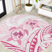 Pink White Polynesia Floral Sea Turtle Round Carpet LT14 White - Polynesian Pride