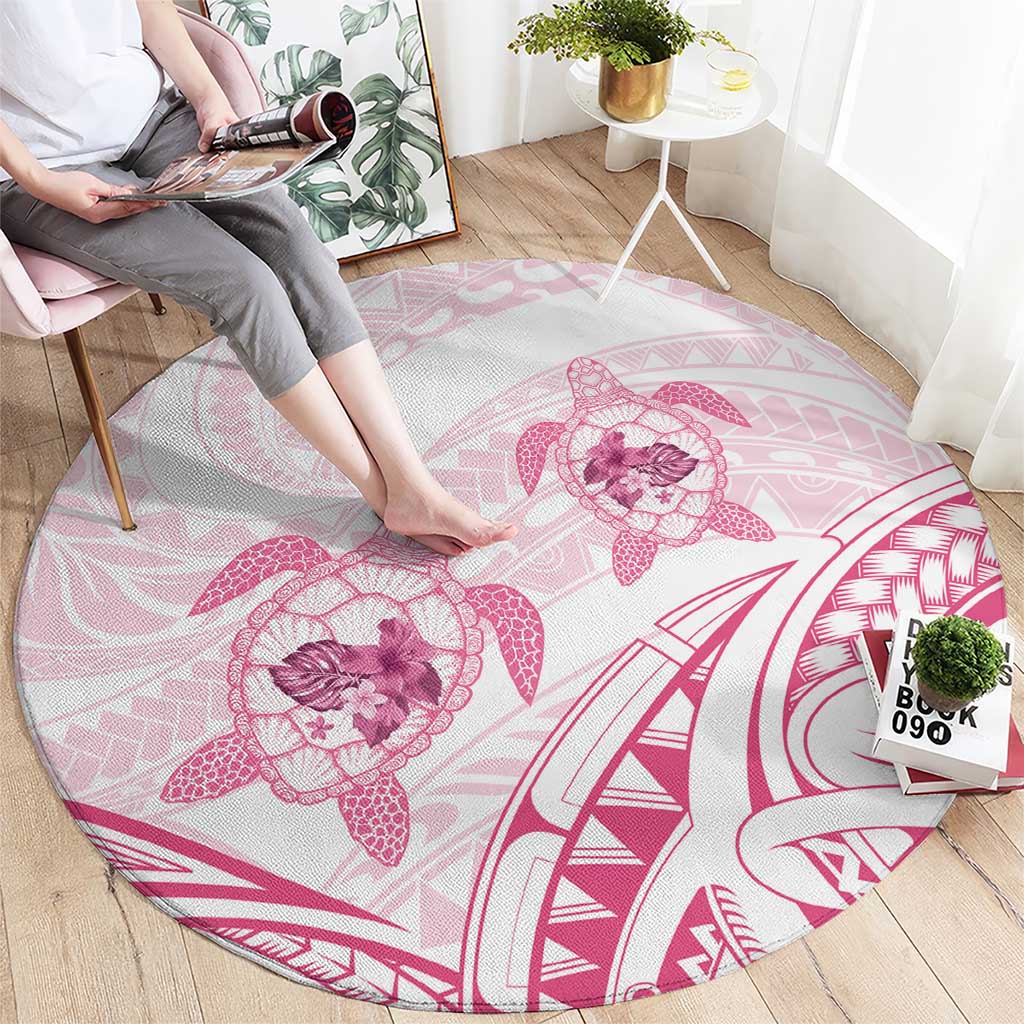 Pink White Polynesia Floral Sea Turtle Round Carpet LT14 - Polynesian Pride