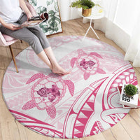 Pink White Polynesia Floral Sea Turtle Round Carpet LT14 - Polynesian Pride
