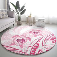 Pink White Polynesia Floral Sea Turtle Round Carpet LT14 - Polynesian Pride