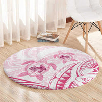 Pink White Polynesia Floral Sea Turtle Round Carpet LT14 - Polynesian Pride