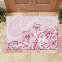Pink White Polynesia Floral Sea Turtle Rubber Doormat LT14 White - Polynesian Pride