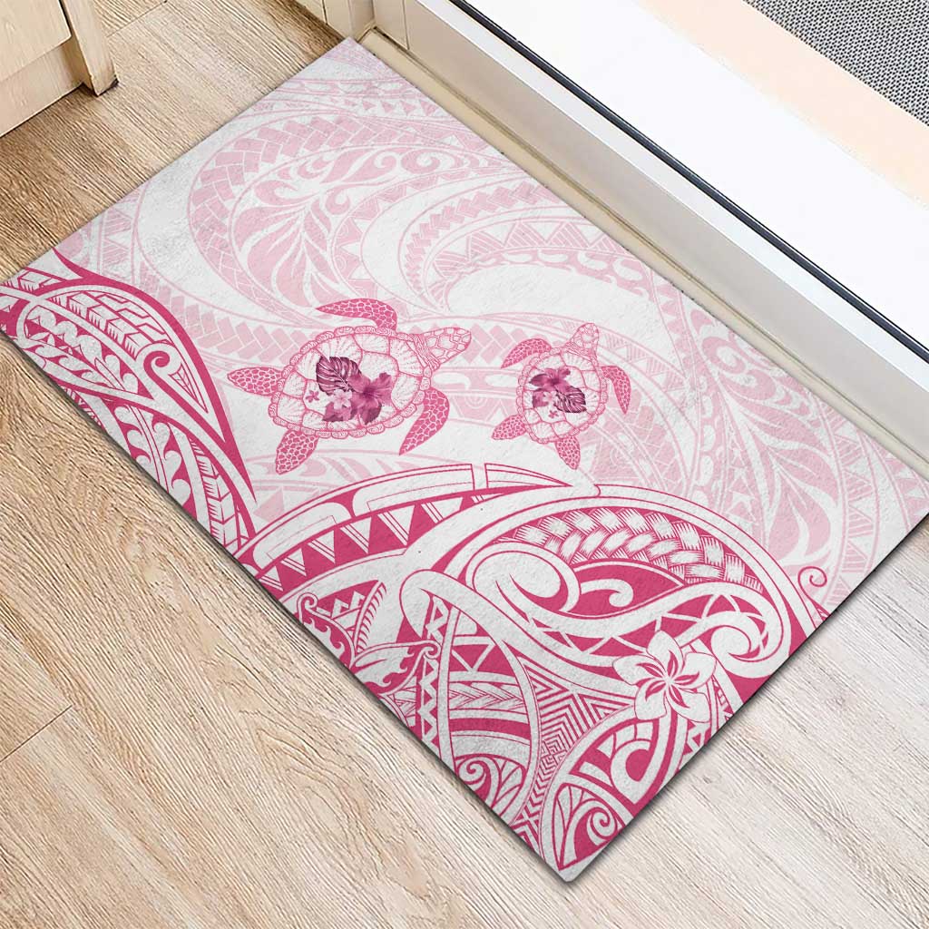 Pink White Polynesia Floral Sea Turtle Rubber Doormat LT14 - Polynesian Pride